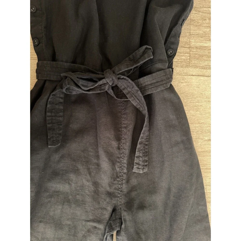 Everlane 100% European Flax Linen Black Side Button Jumpsuit Size 12 Wide Leg